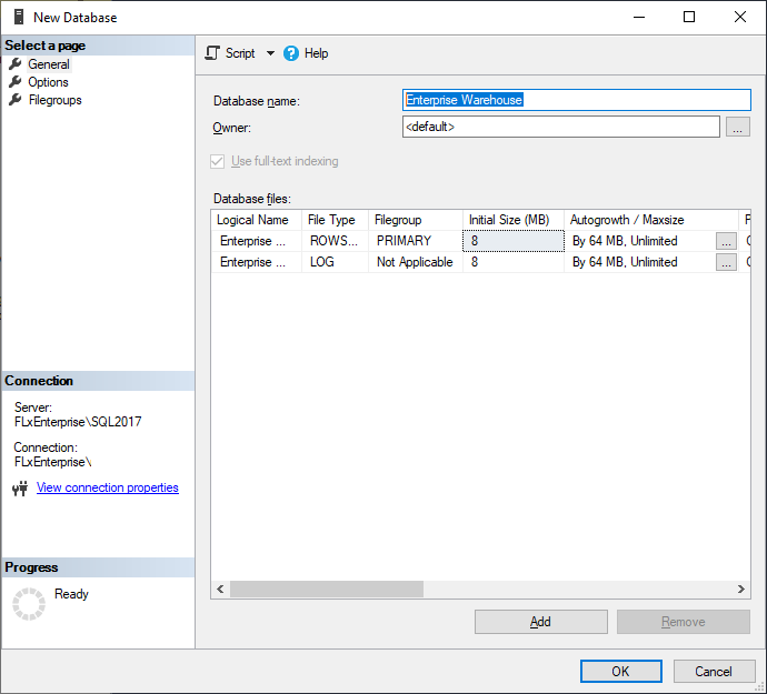 New Database dialog