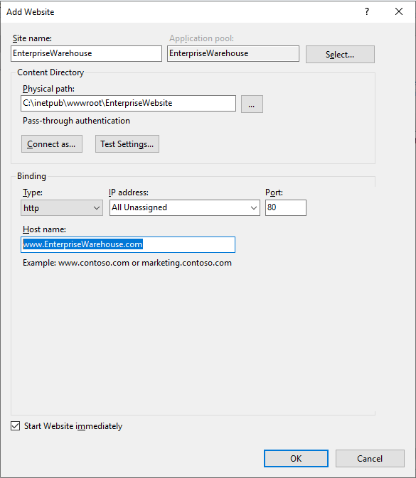 Add Website dialog