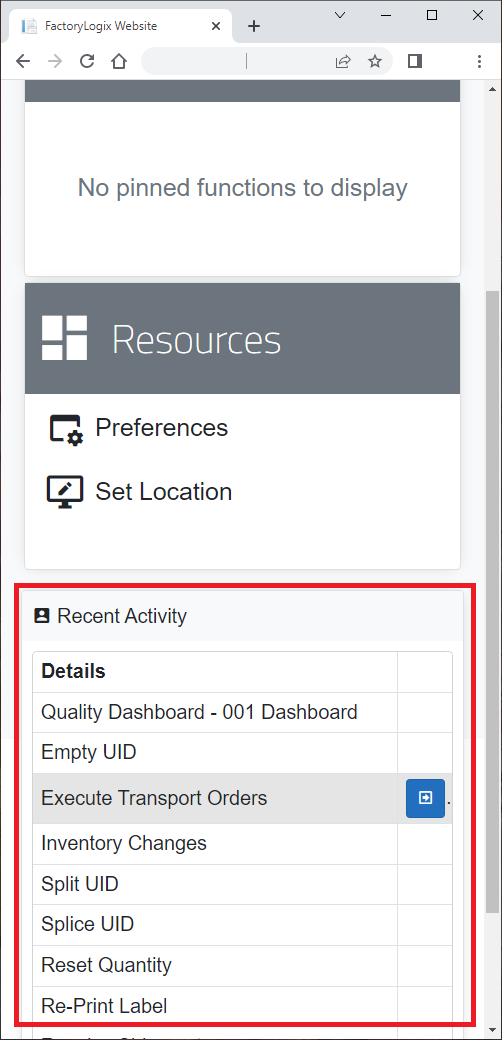 Recent Activity area