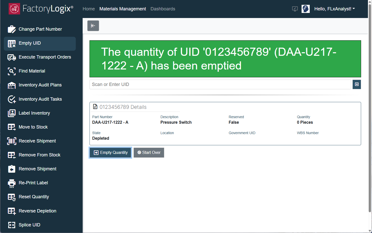 Empty UID completed