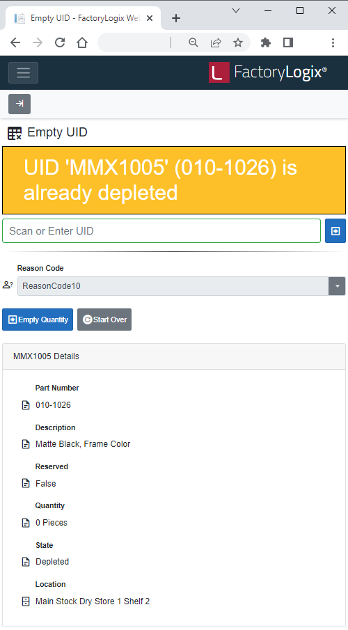 Already Depleted message