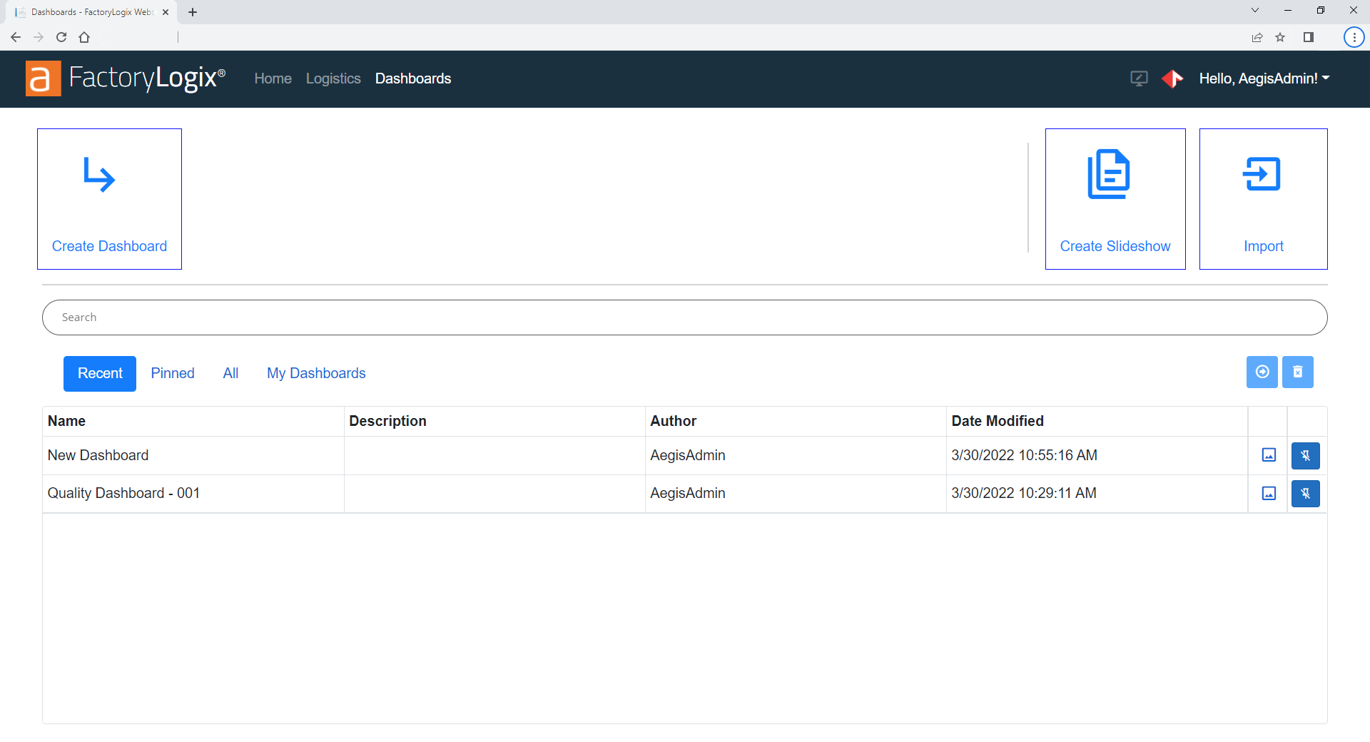 Analytics main screen