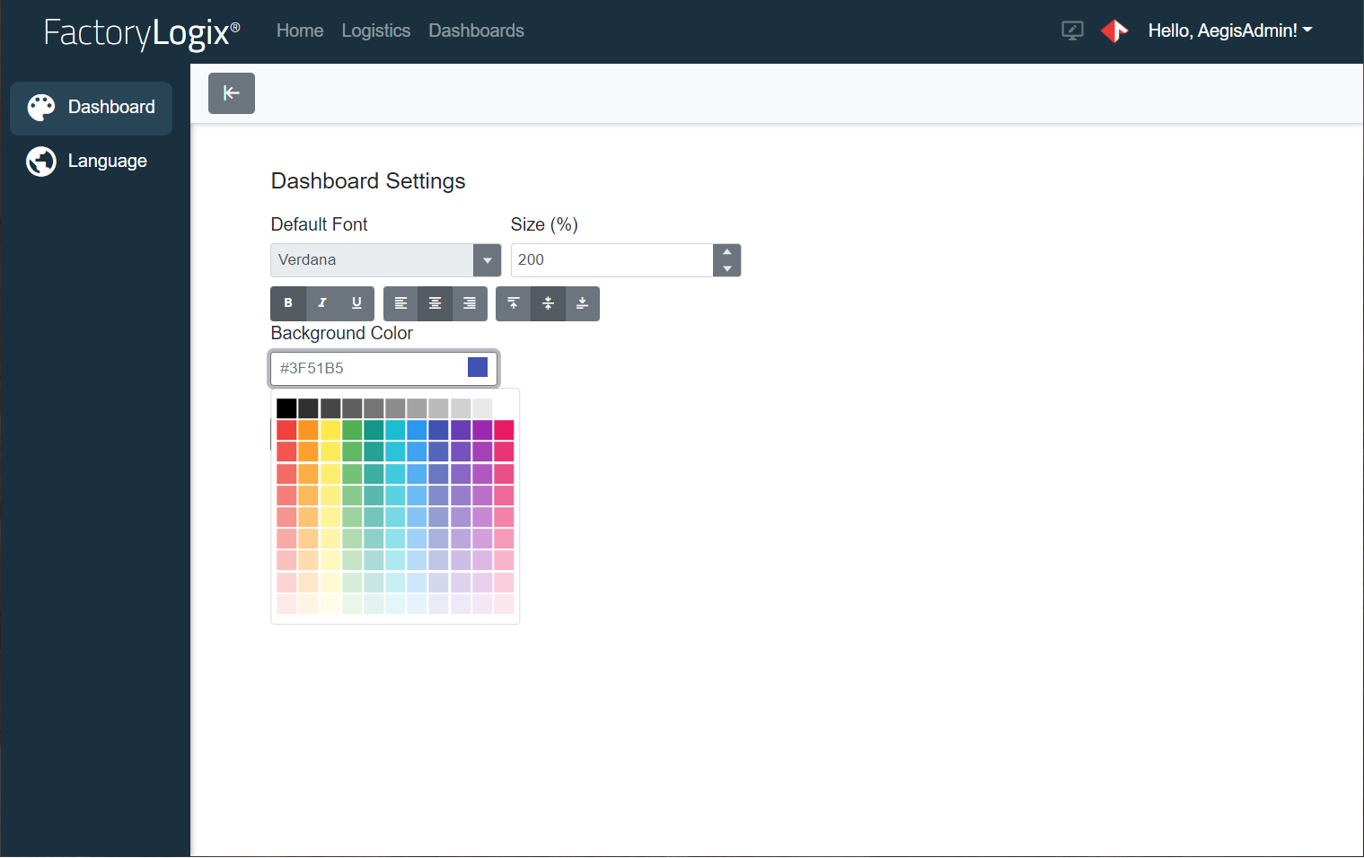Dashboard Settings for Analytics
