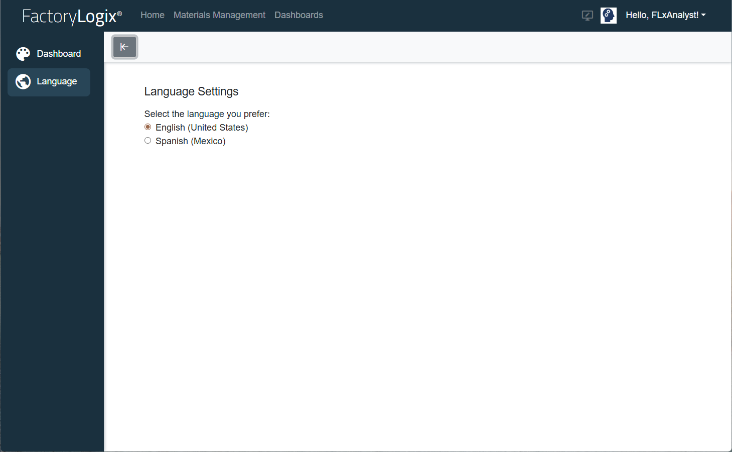 Language Settings page