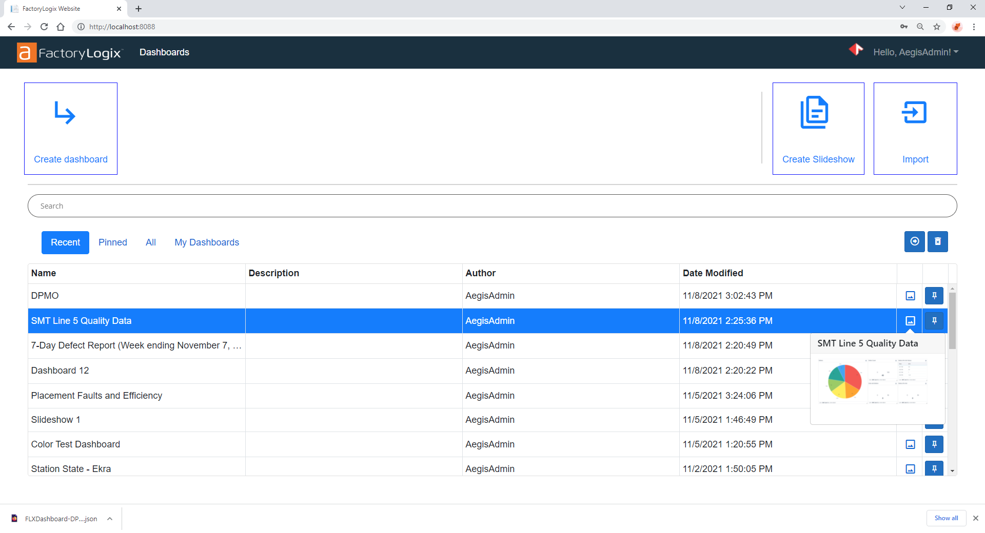 Select the OPen Dashboard button