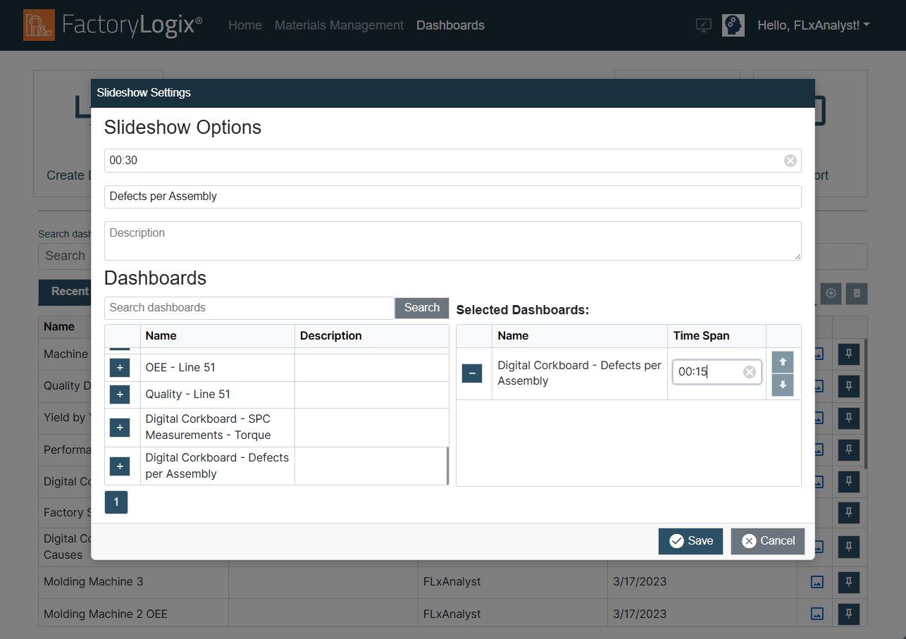 Slideshow Options dialog