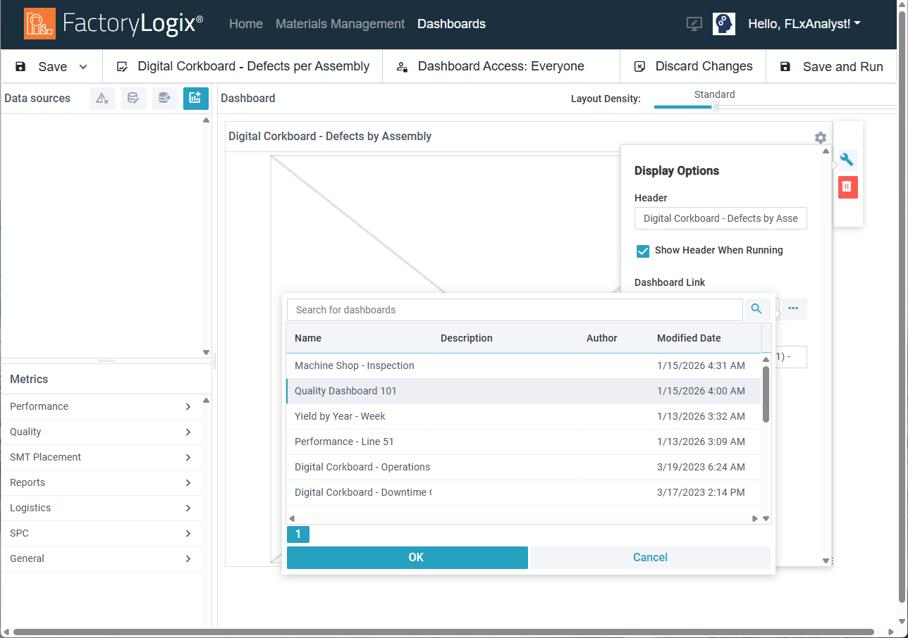 Dashboard Link option