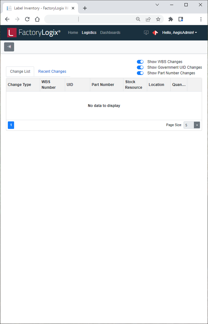 Label Inventory window