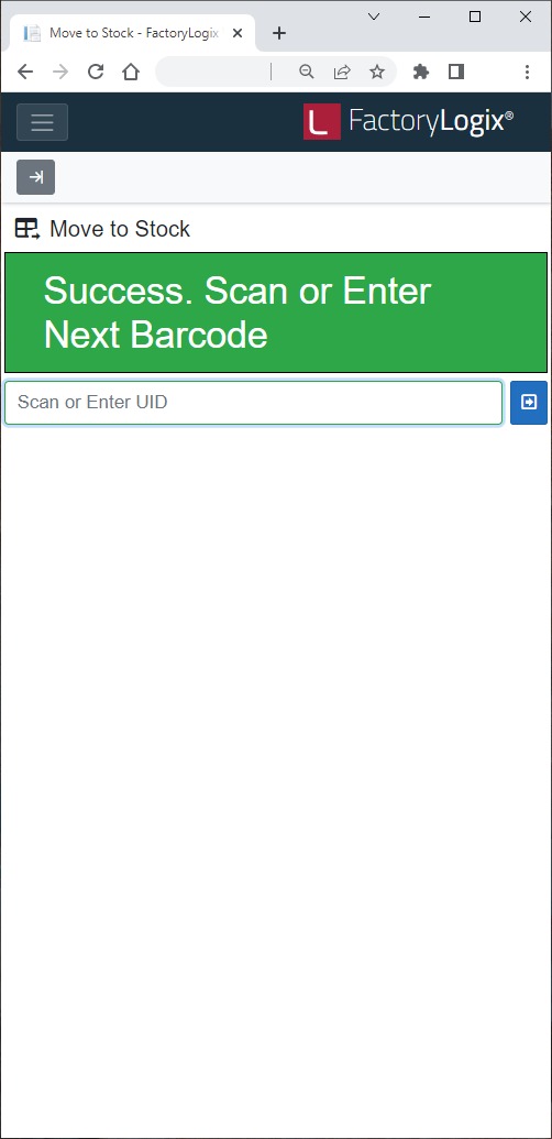 Move to Stock success message