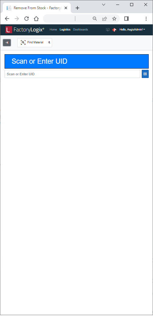 Scan or enter the UID of the stock you want to remove