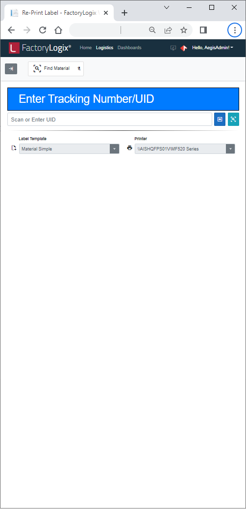 Select the desired label template and printer