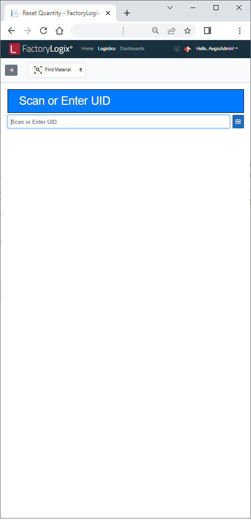 Reset Quantity dialog