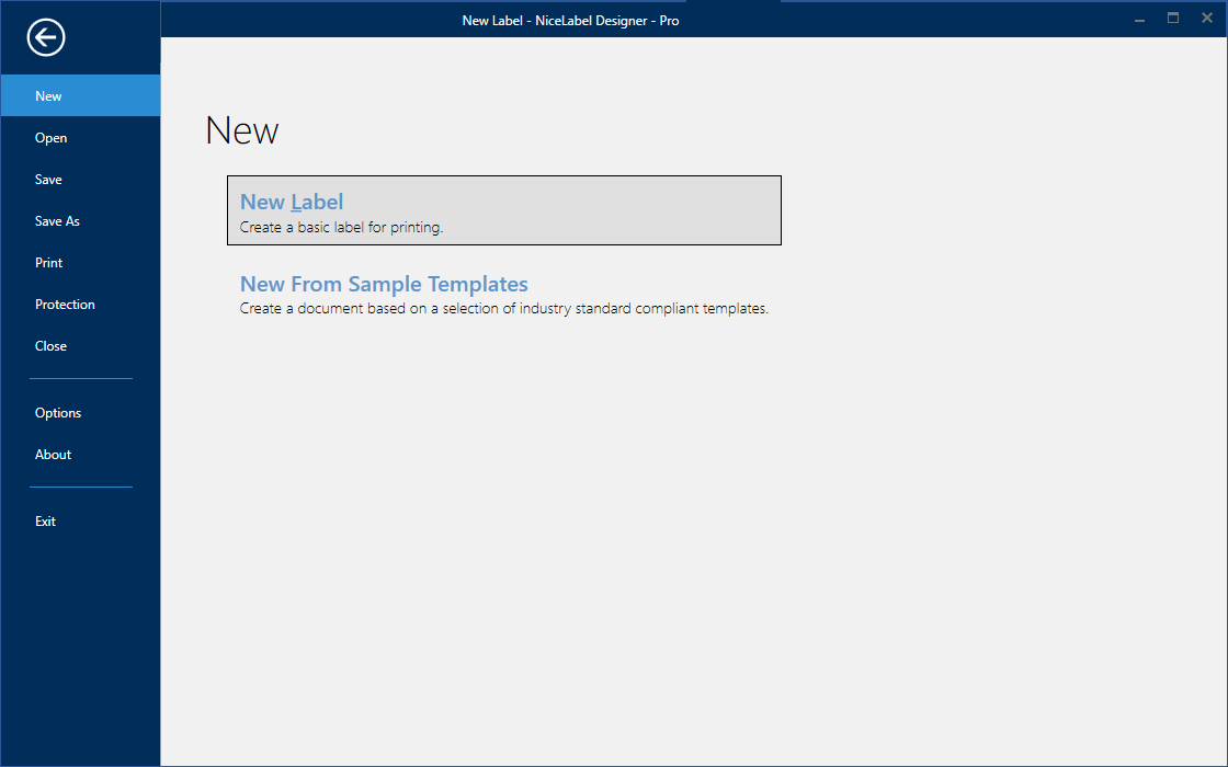 New Label dialog