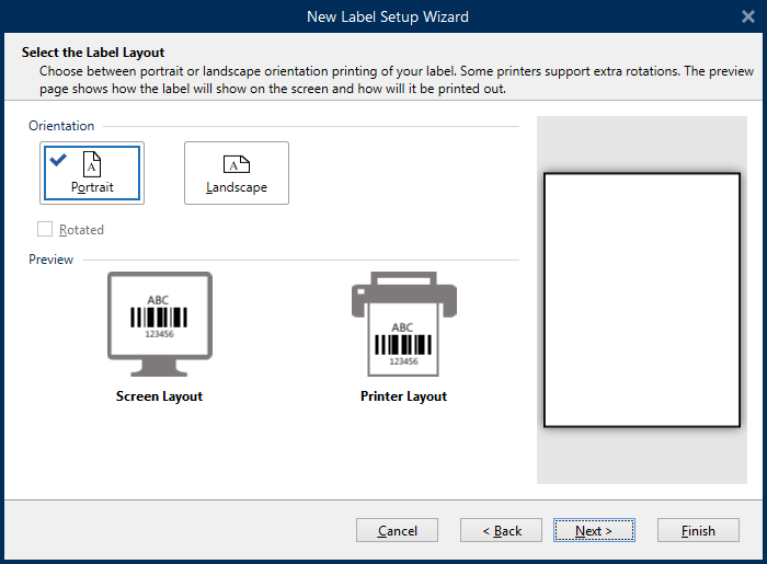 New Label Setup Wizard Select the Label Layout