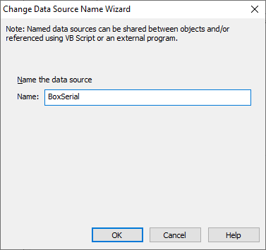 Change Data Source Name dialog