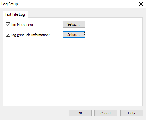 Log Setup dialog