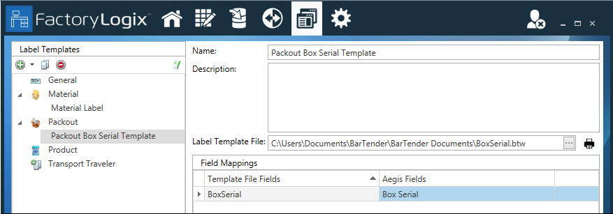 Example: Set up a packout label template in FactoryLogix Office