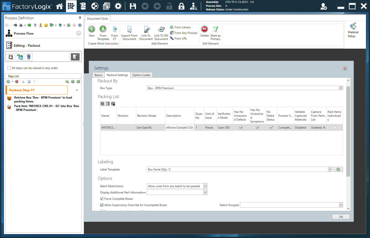 Example: Set up a packout label template in FactoryLogix Office