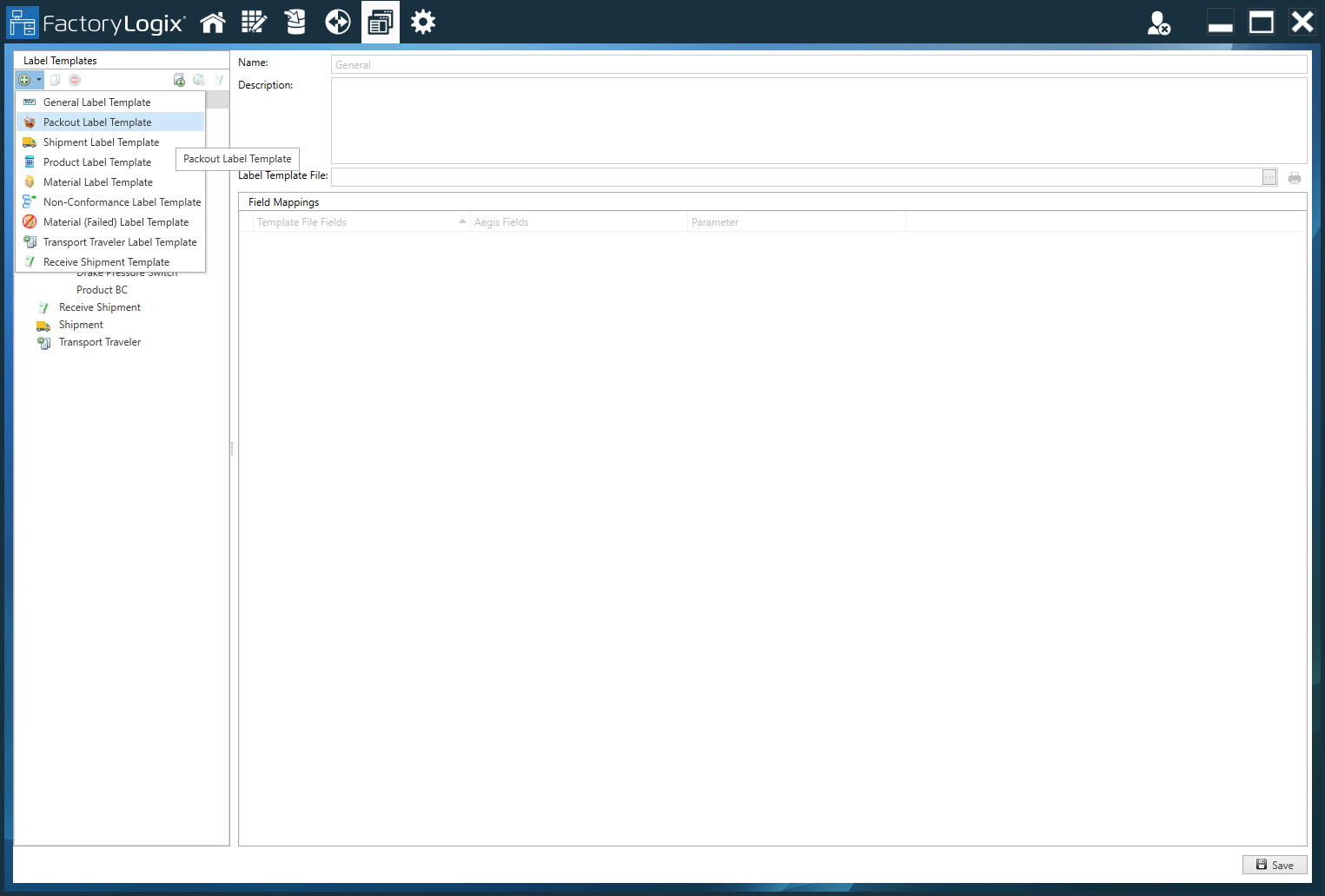 Example: Set up a packout label template in FactoryLogix Office