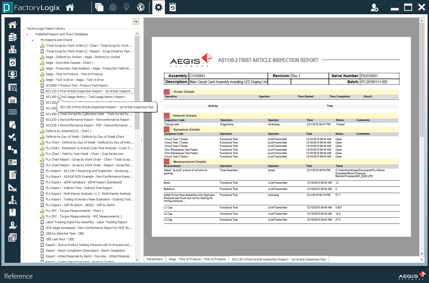 First Article Inspection report - example