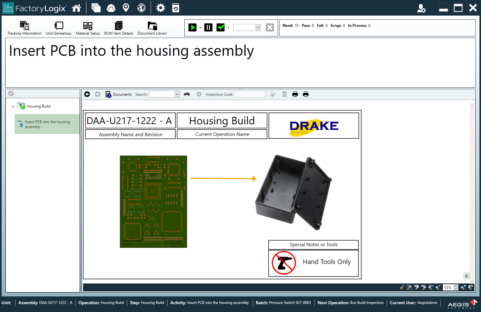 FactoryLogix Operations - start work on a batch