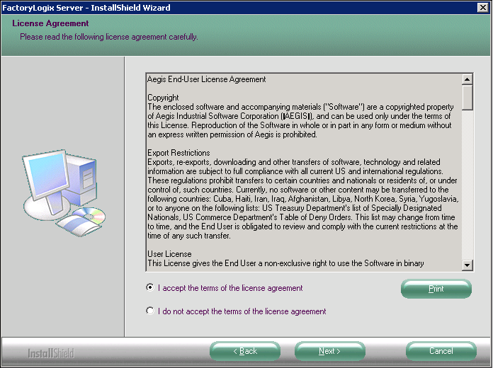 Server license agreement page