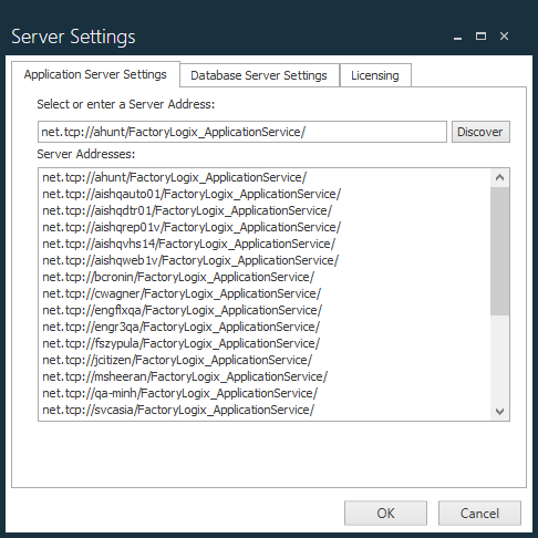 Server Settings dialog