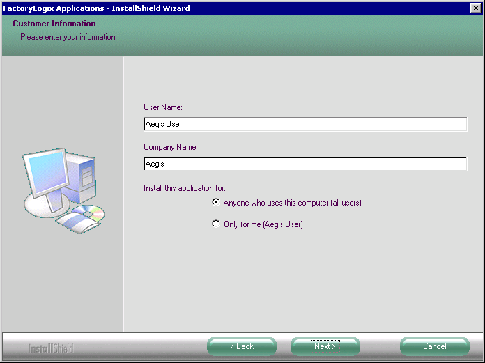 InstallShiedl wizard Customer Information page