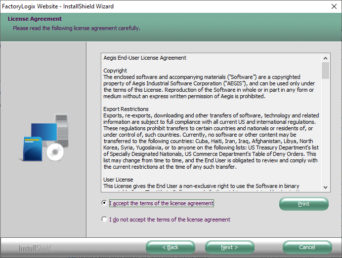 InstallShield wizard License Agreement page