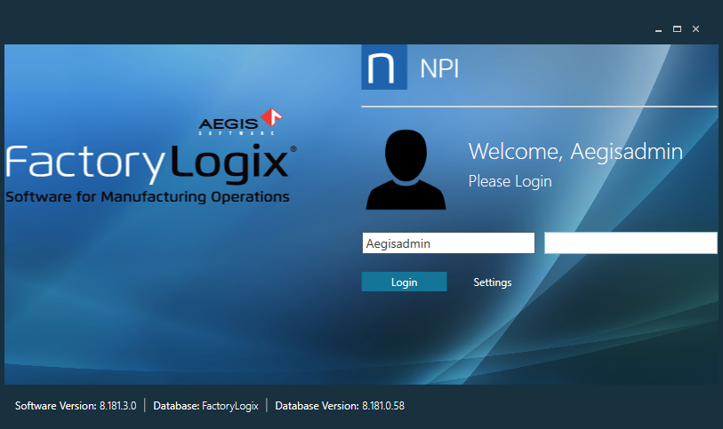 NPI login screen