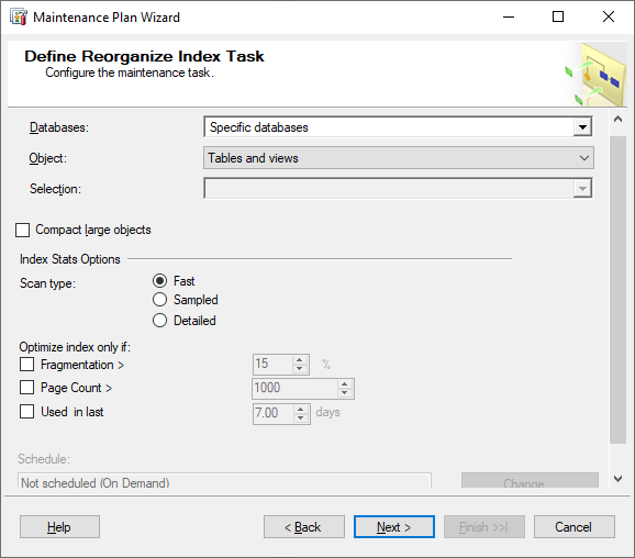 Maintenance Plan Wizard - Define Reorganize Index Task