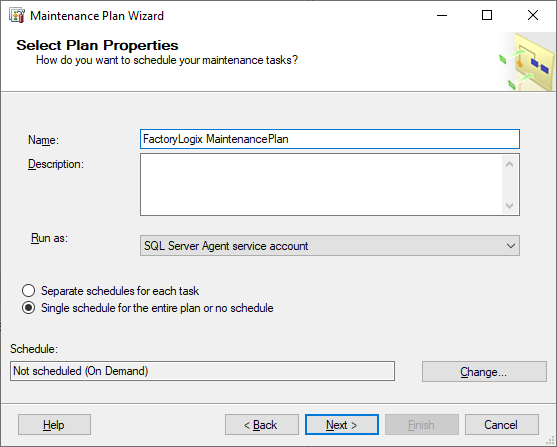 Maintenance Plan Wizard - Select Plan Properties