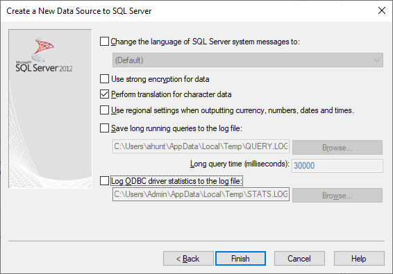 Accept default settings, then select Finish