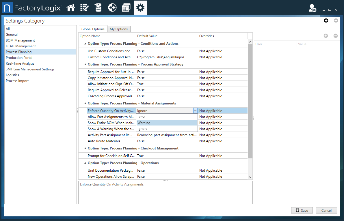Global Options tab