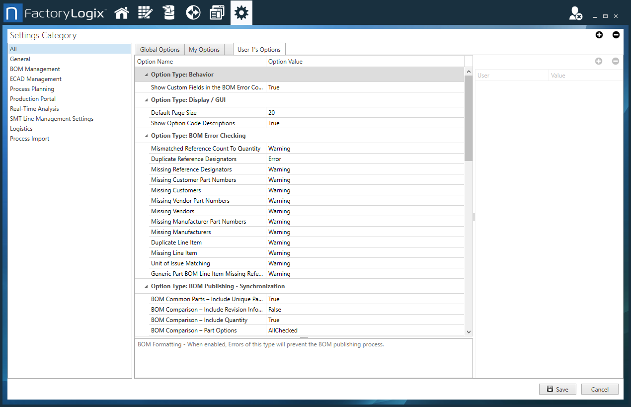 View a user's global options
