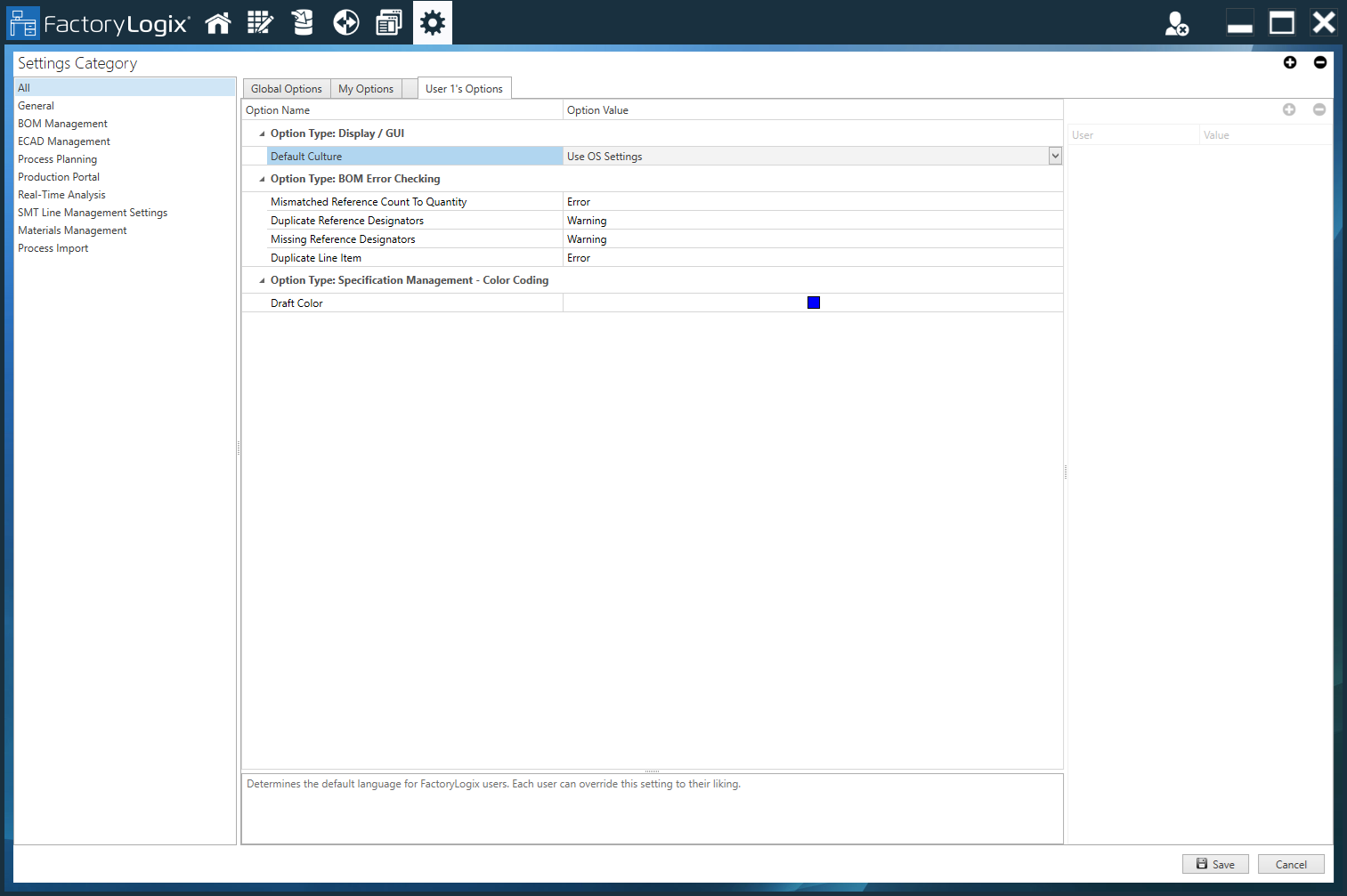View a user's global options