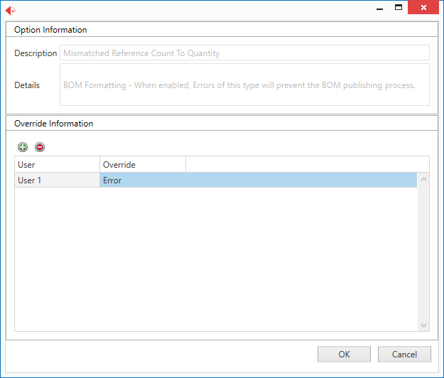 Override information dialog