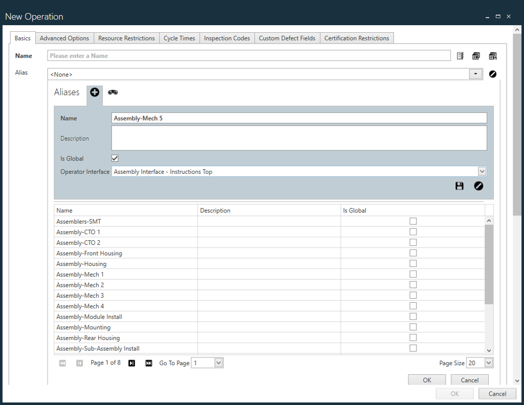 Add operation alias - New Operation dialog