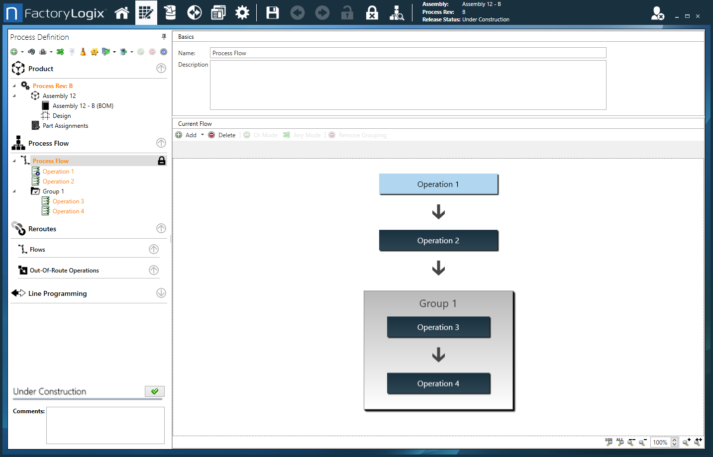 Example operations in a process flow
