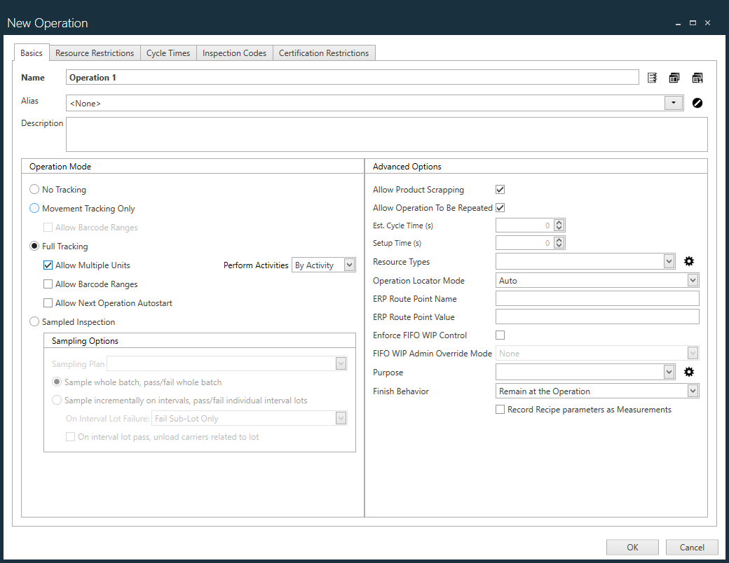 New Operation dialog
