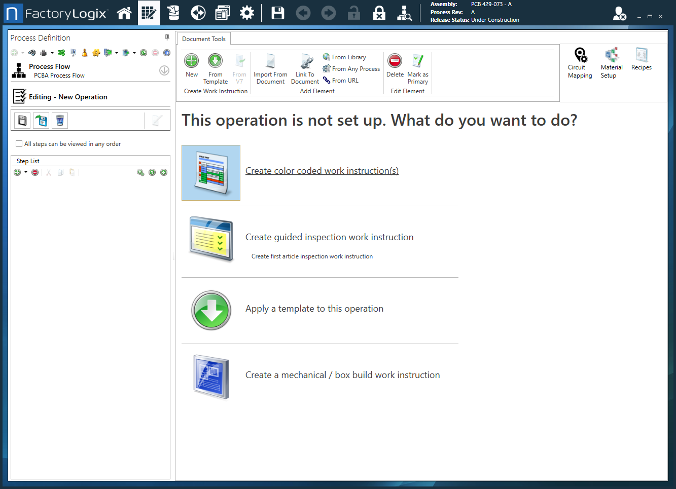Color coded work instruction wizard