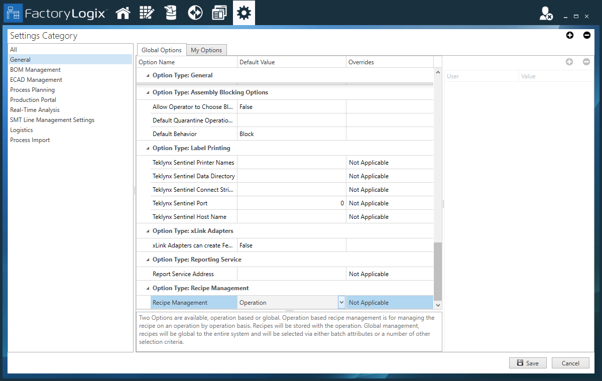 Recipe Management modes
