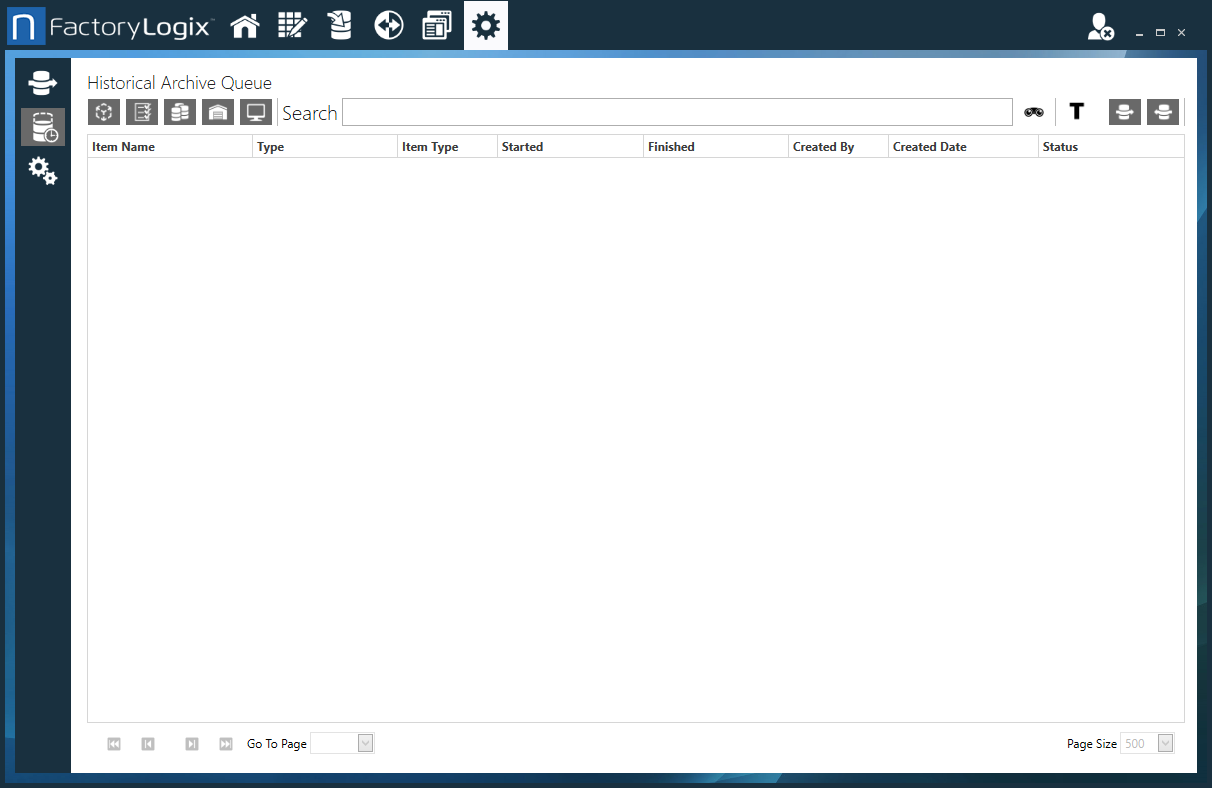 Historical Archive Queue window