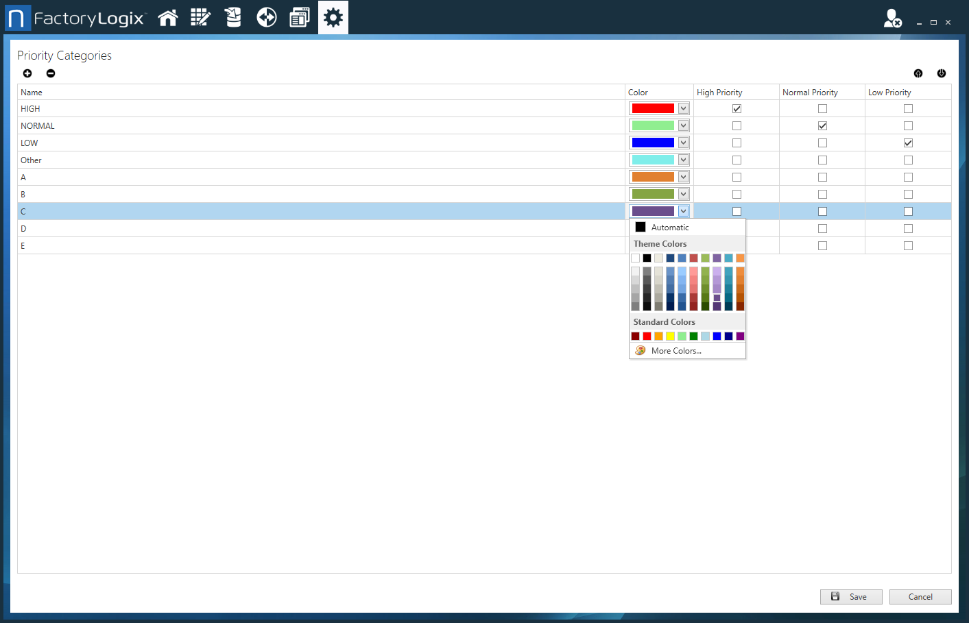 Use the color palette drop-down to select a color 