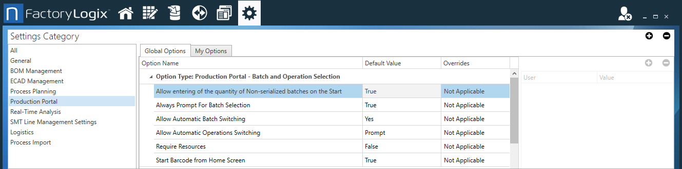Global option - Allow entering of the quantity of Non-serialized batches on the Start