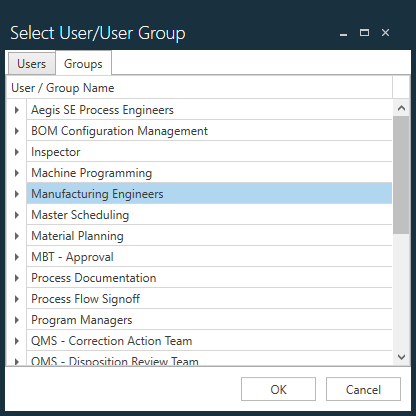 Select User or User Group dialog