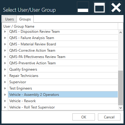 Select User or User Group dialog