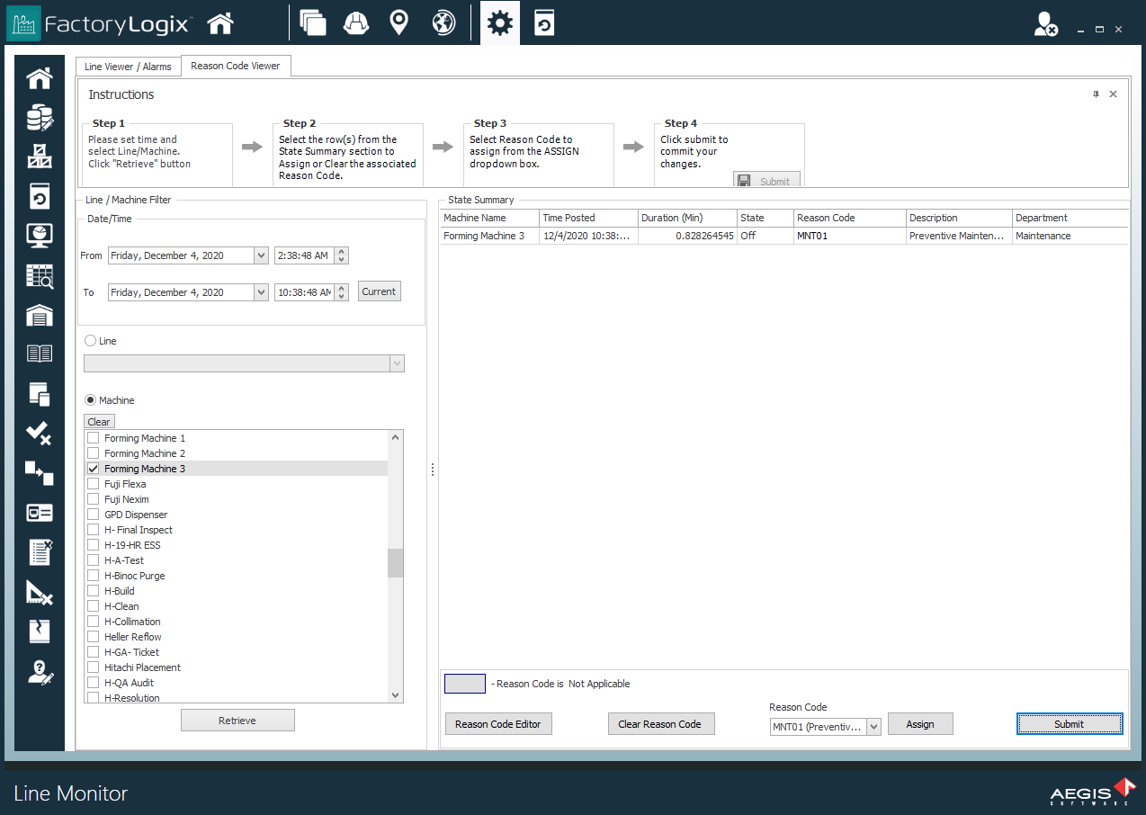 Reason Code Viewer - Line Monitor