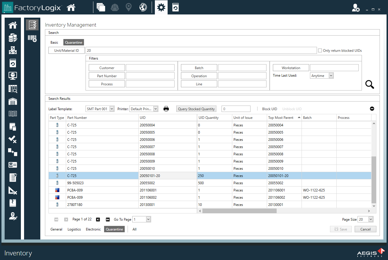 Inventory Management window - Block UID