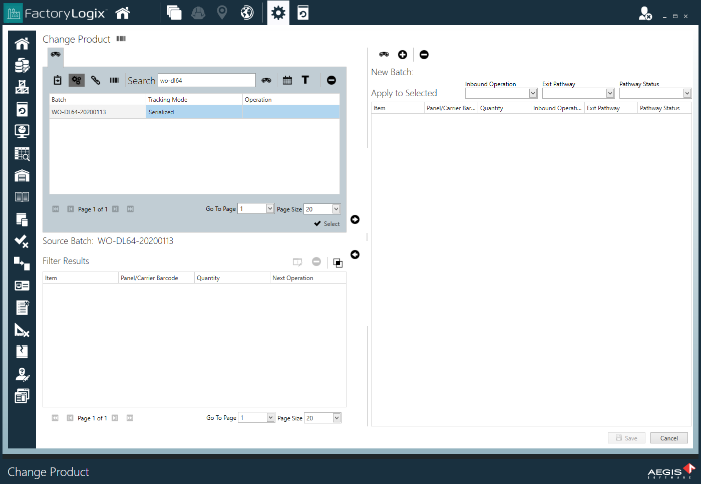 Change Product - Search for a batch